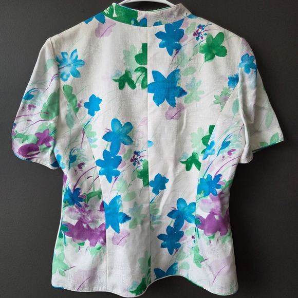 Vintage Adrianna Papell 100% Silk Floral Skirt Set Blue Green Purple Womens 8 - Picture 6 of 13